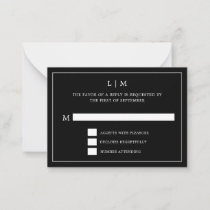 Einfache Schwarze Monogramm Elegante Hochzeit Mitteilungskarte