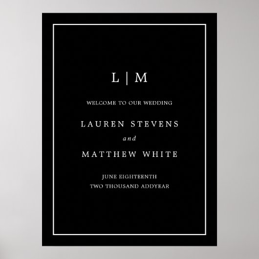 Einfache Schwarze Monogramm Elegante Hochzeit Poster (Vorne)