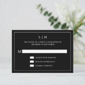 Einfache Schwarze Monogramm Elegante Hochzeit RSVP Karte (Stehend Vorderseite)