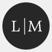 Einfache Schwarze Monogramm Elegante Hochzeit Runder Aufkleber (Vorderseite)