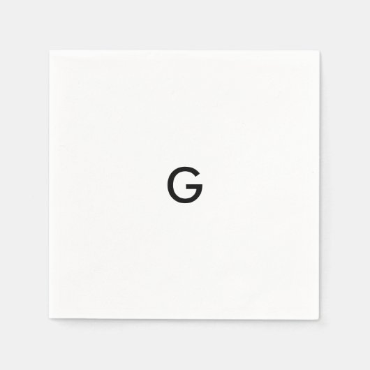 Einfache Schwarze Monogramm für weiße Napkins Serviette (Vorderseite)