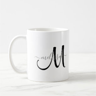 Einfache Schwarze Monogramm Graue Bezeichnung auf  Kaffeetasse