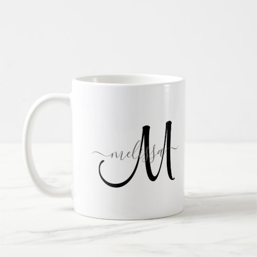 Einfache Schwarze Monogramm Graue Bezeichnung auf Kaffeetasse (Links)