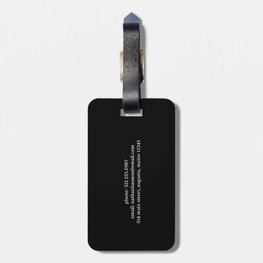 Einfache Schwarze Monogramm modern Gepäckanhänger (Rückseite vertikal)