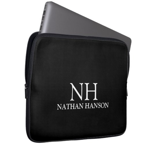 Einfache Schwarze Monogramm modern Laptopschutzhülle (Vorne Rechts)
