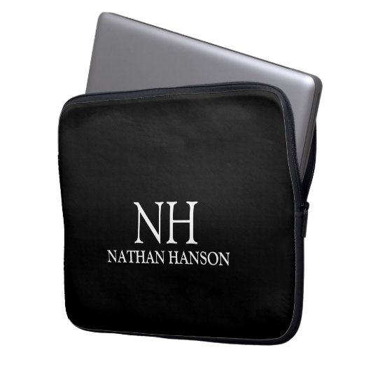 Einfache Schwarze Monogramm modern Laptopschutzhülle (Vorderseite Links)