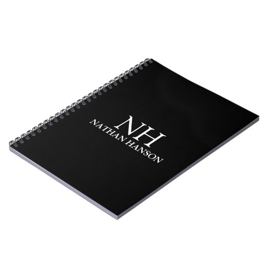 Einfache Schwarze Monogramm modern Notizblock (Linke Seite)