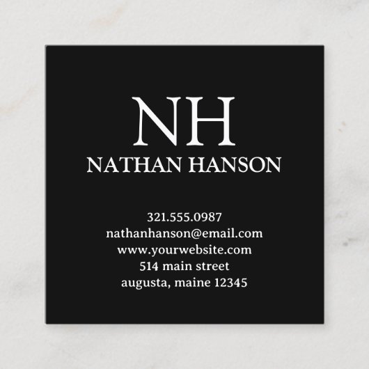 Einfache Schwarze Monogramm modern Quadratische Visitenkarte (Vorderseite)