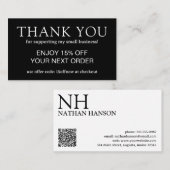 Einfache Schwarze Monogramm modern Rabattkarte (Vorne/Hinten)