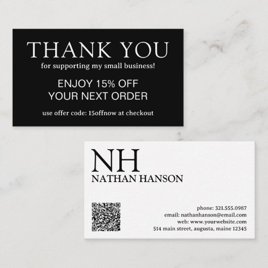 Einfache Schwarze Monogramm modern Rabattkarte (Vorne/Hinten)