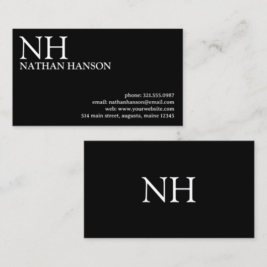 Einfache Schwarze Monogramm modern Visitenkarte (Vorne/Hinten)