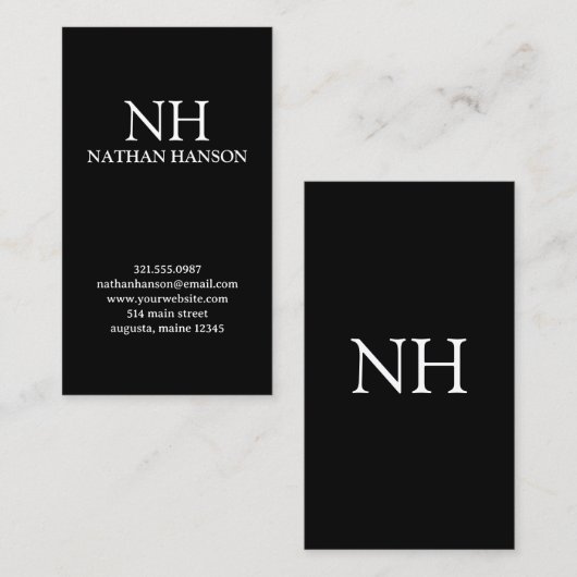 Einfache Schwarze Monogramm modern Visitenkarte (Vorne/Hinten)