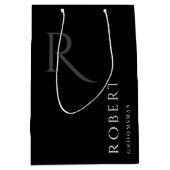 Einfache Schwarze Monogramm Personalisierte Trauze Mittlere Geschenktüte (Vorderseite)