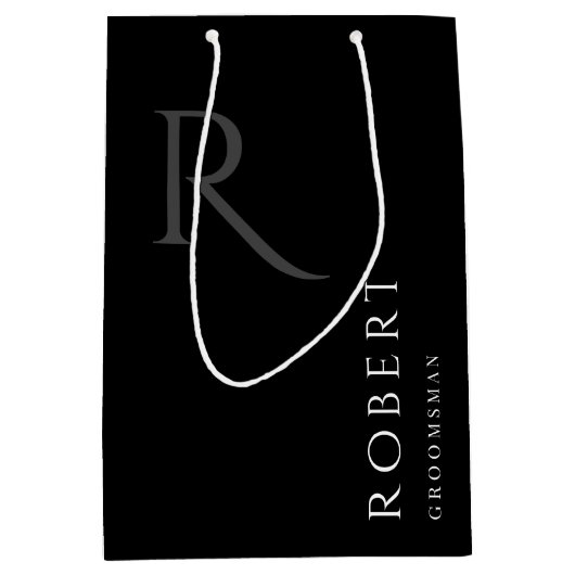 Einfache Schwarze Monogramm Personalisierte Trauze Mittlere Geschenktüte (Vorderseite)