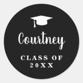 Einfache Schwarze Mortarplatte Moderner Abschluss Runder Aufkleber (Vorderseite)