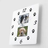 Einfache schwarze Paw Print Pet 2 FotoCollage Quadratische Wanduhr (Winkel)