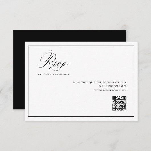 einfache schwarze Rahmen Hochzeit QR-Code RSVP Kar Dankeskarte (Vorne/Hinten)