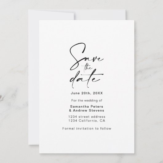 Einfache schwarze Rasterkollektion Save the Date 3 (Rückseite)