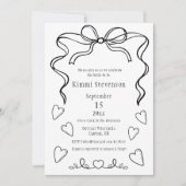 Einfache schwarze Ribbon Herz Bridal Dusche Einlad Einladung (Vorderseite)