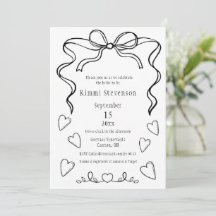 Einfache schwarze Ribbon Herz Bridal Dusche Einlad Einladung
