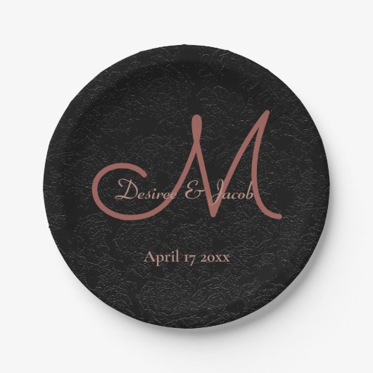 Einfache Schwarze Rose Gold Elegantes Hochzeitssym Pappteller (Vorderseite)