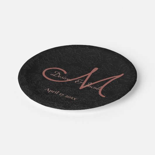 Einfache Schwarze Rose Gold Elegantes Hochzeitssym Pappteller (Schrägansicht)