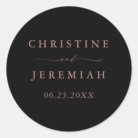 Einfache Schwarze Rose Gold Moderne Skripthochzeit Runder Aufkleber (Vorderseite)