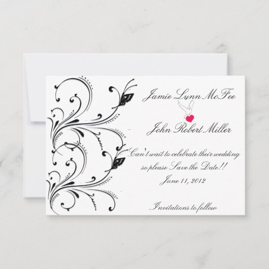 Einfache Schwarze Schmetterlingsscroll Save the Da Date (Vorderseite)