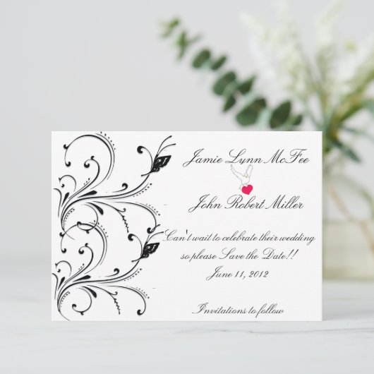 Einfache Schwarze Schmetterlingsscroll Save the Da Save The Date (Stehend Vorderseite)