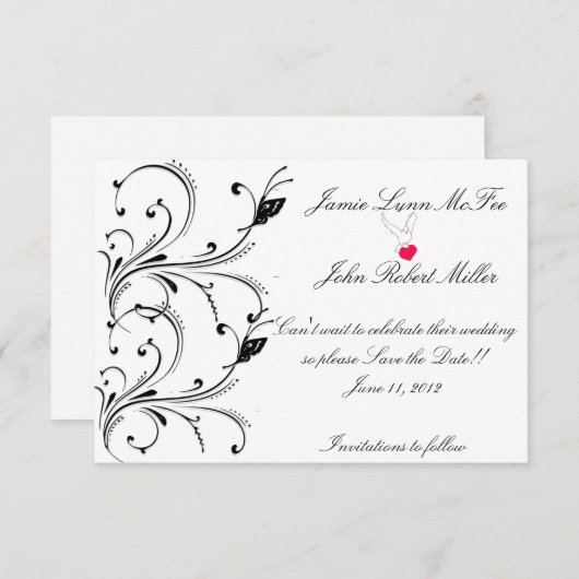 Einfache Schwarze Schmetterlingsscroll Save the Da Save The Date (Vorne/Hinten)