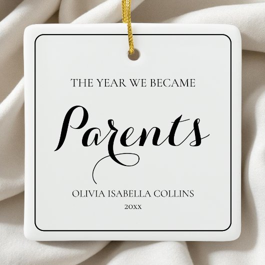 Einfache schwarze Schrift Erste Weihnachtsfeier Ne Keramikornament