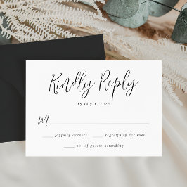 Einfache schwarze Schrift Hochzeit RSVP Karte