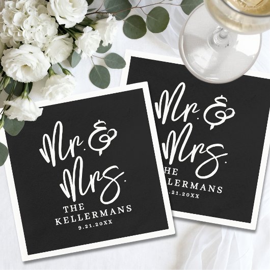Einfache schwarze Schrift Hochzeit Serviette