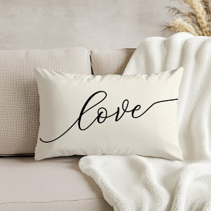 Einfache schwarze Schrift Love Elfenbein Lendenkissen