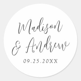 Einfache Schwarze Schrift Personalisierte Hochzeit Runder Aufkleber