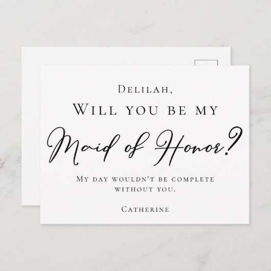 Einfache schwarze Schrift wird meine Trauzeugin se Postkarte (Vorne/Hinten)