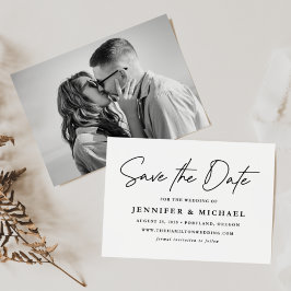 Einfache schwarze Schriftfoto-Einladungskarte Save The Date