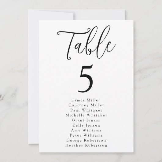 Einfache Schwarze Script-Tischnummer (Rückseite)