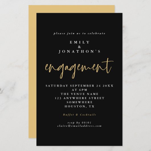 Einfache Schwarze-Script-Verlobung laden Sie ein (Vorne/Hinten)