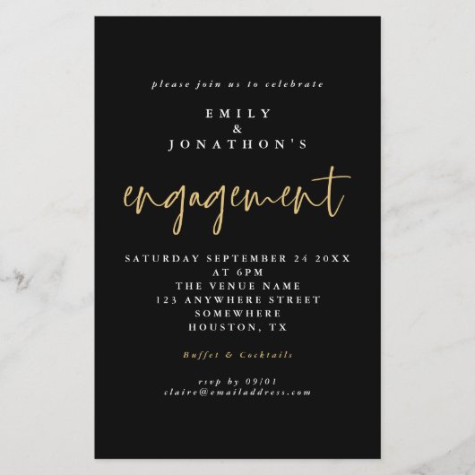 Einfache Schwarze-Script-Verlobung laden Sie ein (Vorderseite)