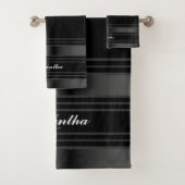Einfache schwarze, silberne und graue Linien Badhandtuch Set (Insitu)