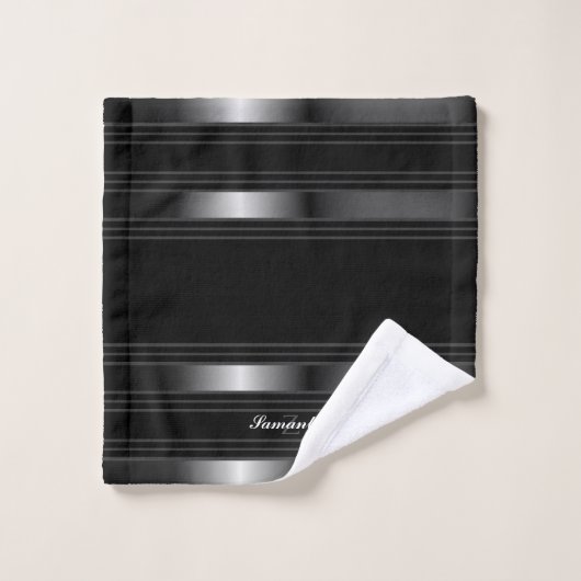 Einfache schwarze, silberne und graue Linien Badhandtuch Set (Waschlappen)