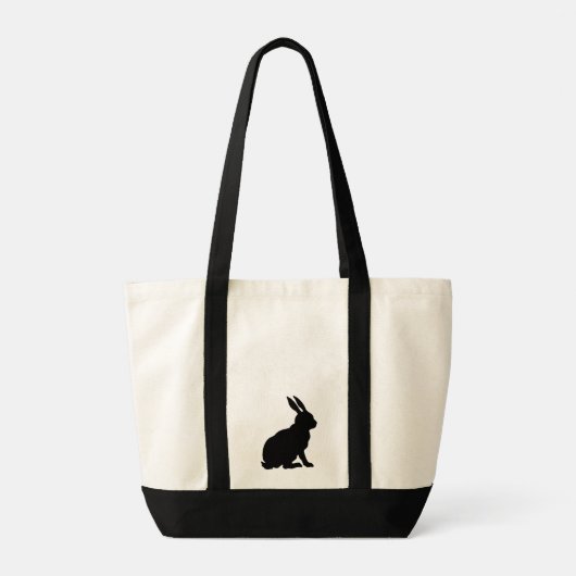 Einfache schwarze Sillhouette Sitzen Rabbit große  Tragetasche (Rückseite)