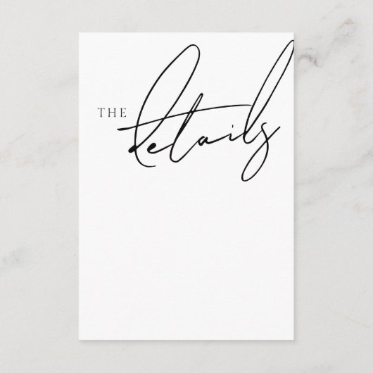 Einfache schwarze Skripttypografie - Hochzeitsdeta Begleitkarte (Rückseite)