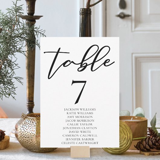 Einfache schwarze Typografie-Tischnummer mit Namen