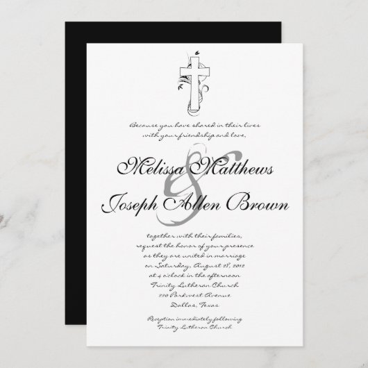 Einfache schwarze u. weiße christliche einladung (Vorne/Hinten)
