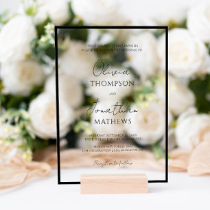 Einfache schwarze Umrandung weiße Schrift Hochzeit Acryleinladungen