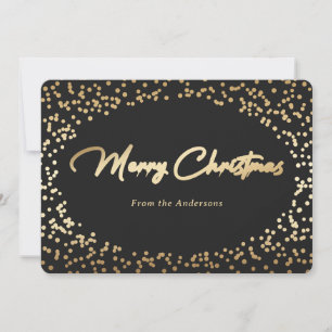 Einfache schwarze und goldene Folien-Weihnachtskar Feiertagskarte