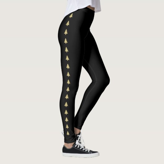 Einfache schwarze und goldene Weihnachtsbaumstreif Leggings (Rechts)