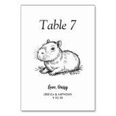 Einfache schwarze und weiße Capybara-Hochzeit Tischnummer (Vorderseite)